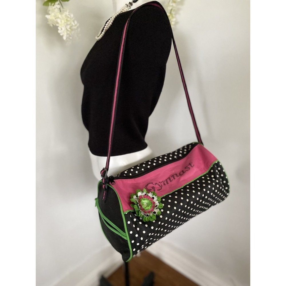 Gymnastics Bag Gymnast Duffle Overnight Tote Adjust‎ Handle Zip Polka Dot Flower
